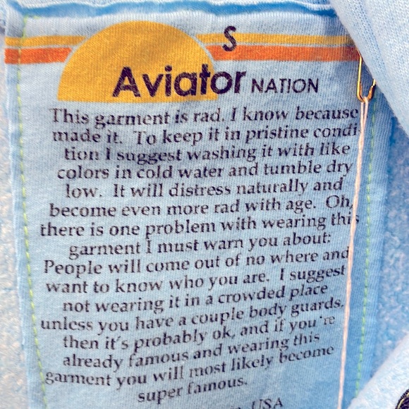 NWT Aviator Nation rainbow rib sky blue zip front hoodie-unisex S - Picture 5 of 7